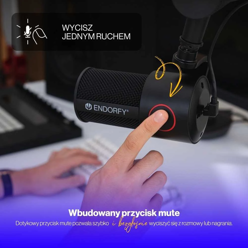 Endorfy Solum Studio juodas kondensatorinis mikrofonas su laidu + laikiklis | USB