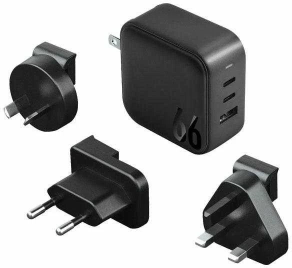 ENERGEA Laidinis įkroviklis 1xUSB+2xUSB-CPD-PPS-QC 3.0 66W 2C1A juodos spalvos US+EU Travelite GAN66