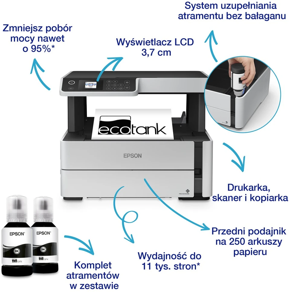 Daugiafunkcinis spausdintuvas Epson M2170 „EcoTank“ Wi-Fi“, LCD ekranas