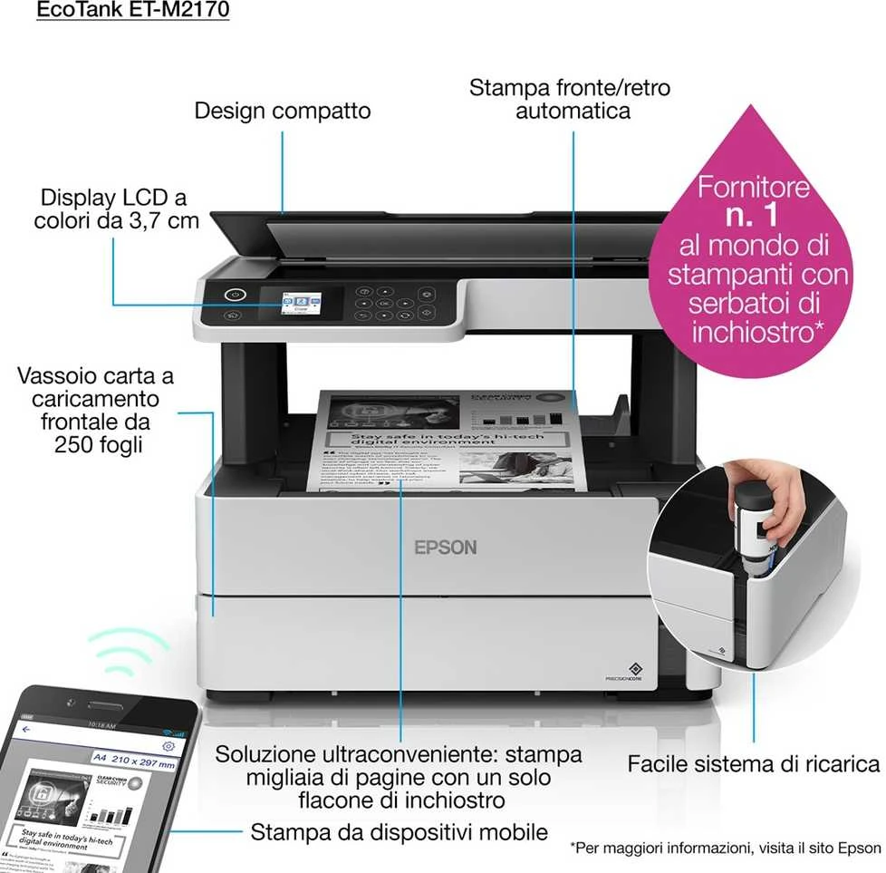Daugiafunkcinis spausdintuvas Epson M2170 „EcoTank“ Wi-Fi“, LCD ekranas