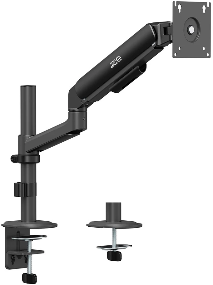 Laikiklis „Ergo Office“ monitoriaus laikiklis/pakabiklis, dujinė spyruoklė, 17"-32", 1-10 kg, matinės juodos spalvos, maks. VESA 100x100, ER-691 B