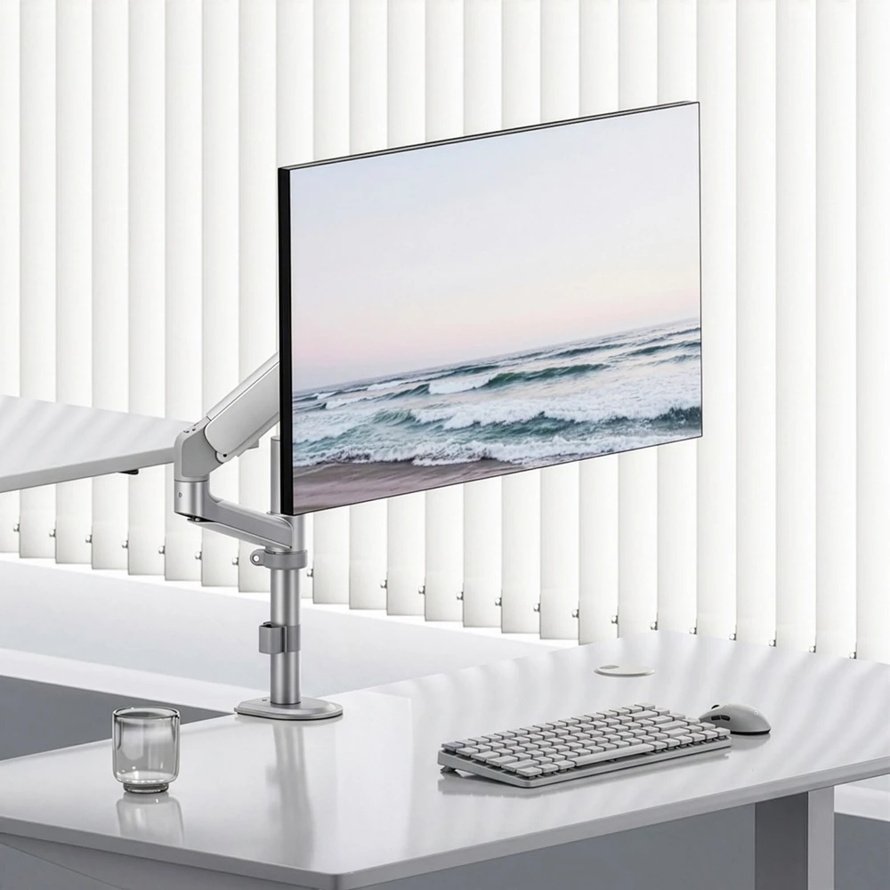 Laikiklis „Ergo Office“ monitoriaus laikiklis/pakabiklis, dujinė spyruoklė, 17"-32", 1-10kg, matinės baltos spalvos, maks. VESA 100x100, ER-691 W