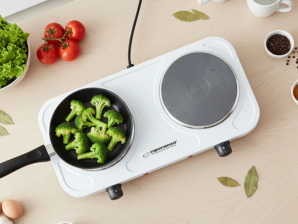 Buitinė Technika - Esperanza COTOPAXI 2 Zonos Elektrinė Viryklė 1000W Balta