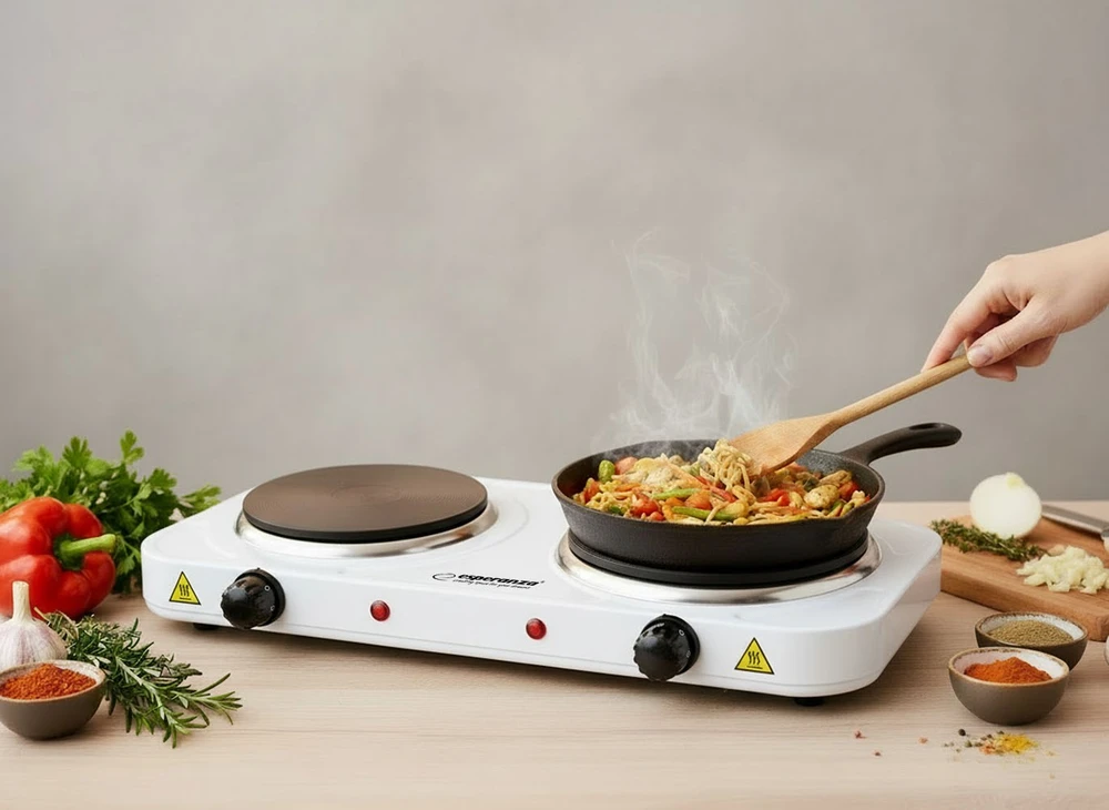 Buitinė Technika - Esperanza COTOPAXI 2 Zonos Elektrinė Viryklė 1000W Balta