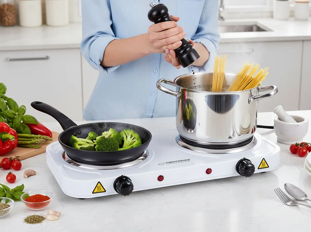Buitinė Technika - Esperanza COTOPAXI 2 Zonos Elektrinė Viryklė 1000W Balta