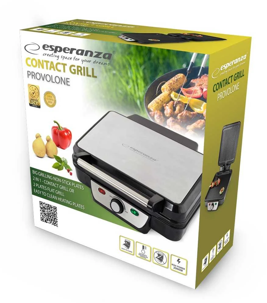 Grilis electric Esperanza Provolone EKG007 (contact, 1800W, inox color)