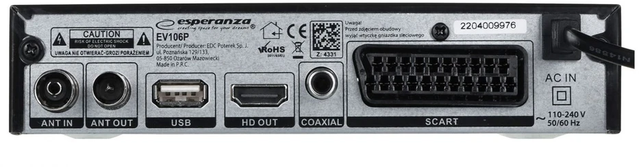 Priedėlis „Esperanza EV106P HDMI USB 2.0 Timeshift DVB-T2 Juodas“