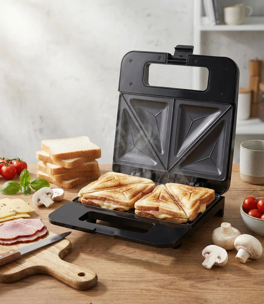 Sumuštinių keptuvas Sumuštinių Keptuvė - Esperanza PARMIGIANO 1000W 4-Sumuštinių Nesvylančio Juoda