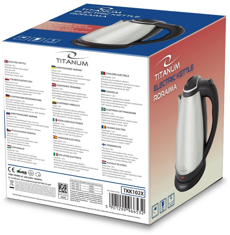 Esperanza Elektrinis Virdulys - Titanum TKK102X 1.8L 1800W Inox Sidabrinis