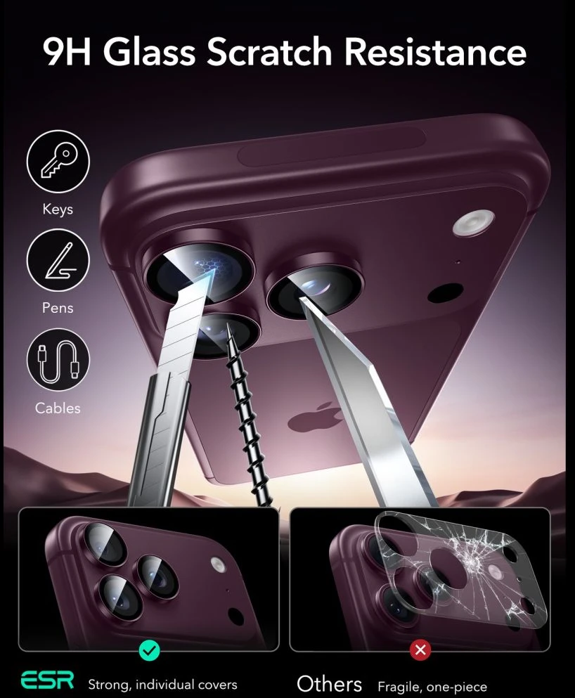 KAMEROS APSAUGA ESR ARMORITE CAMERA PROTECTOR iPhone 18 PRO / 18 PRO MAX DEEP BURGUNDY