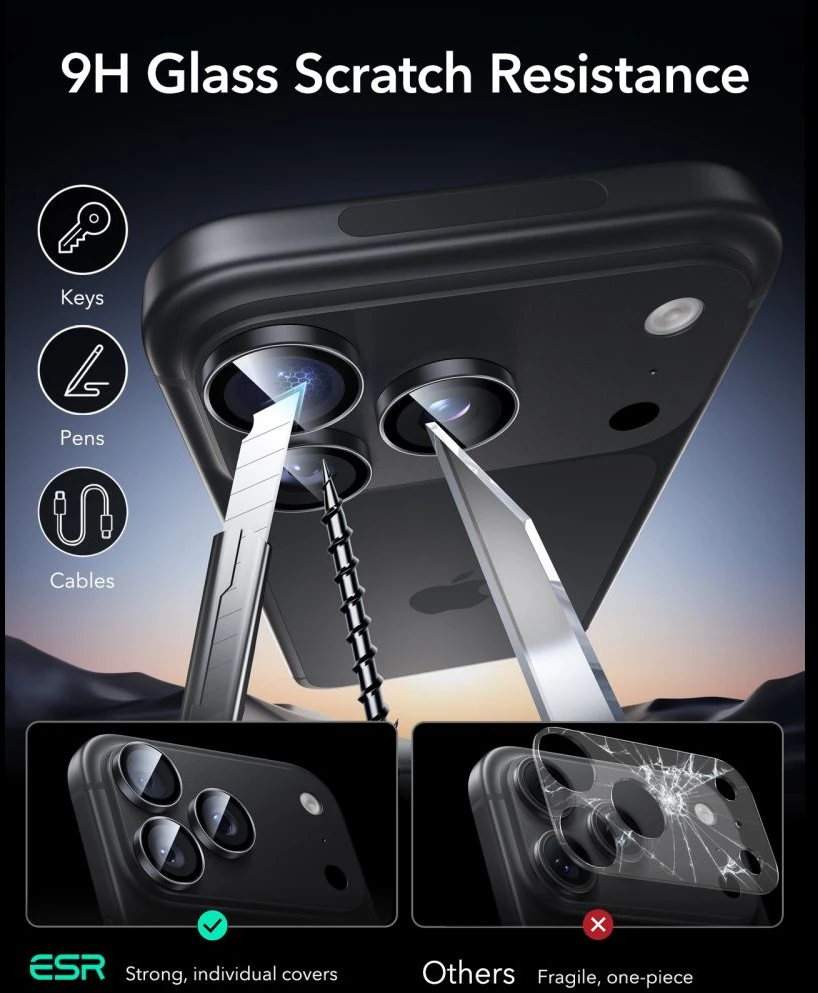 KAMEROS APSAUGA ESR ARMORITE CAMERA PROTECTOR iPhone 18 PRO / 18 PRO MAX JUODA