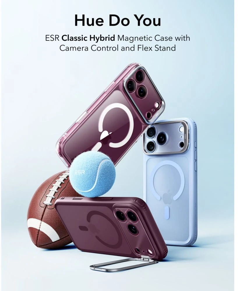 ESR Classic Hybrid dėklas su atrama MagSafe, skirtas iPhone 18 Pro / 17 Pro – tamsiai vyšninė matinė