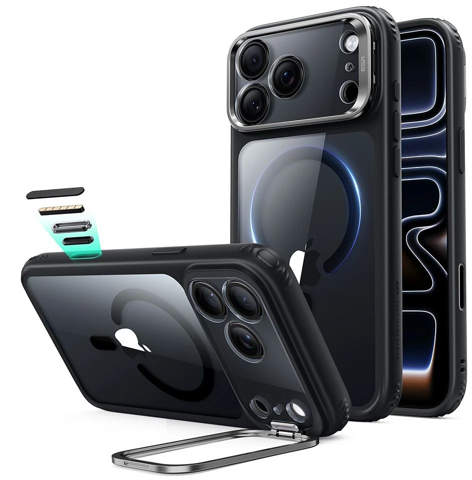 Dėklas ESR Classic Hybrid Kickstand MagSafe Case for iPhone 18 Pro / 17 Pro - Clear Juodas
