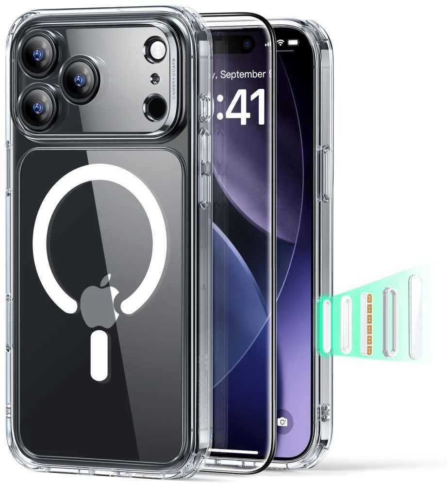 ESR Classic Hybrid MagSafe + grūdinto stiklo komplektas, skirtas iPhone 17 Pro – skaidrus