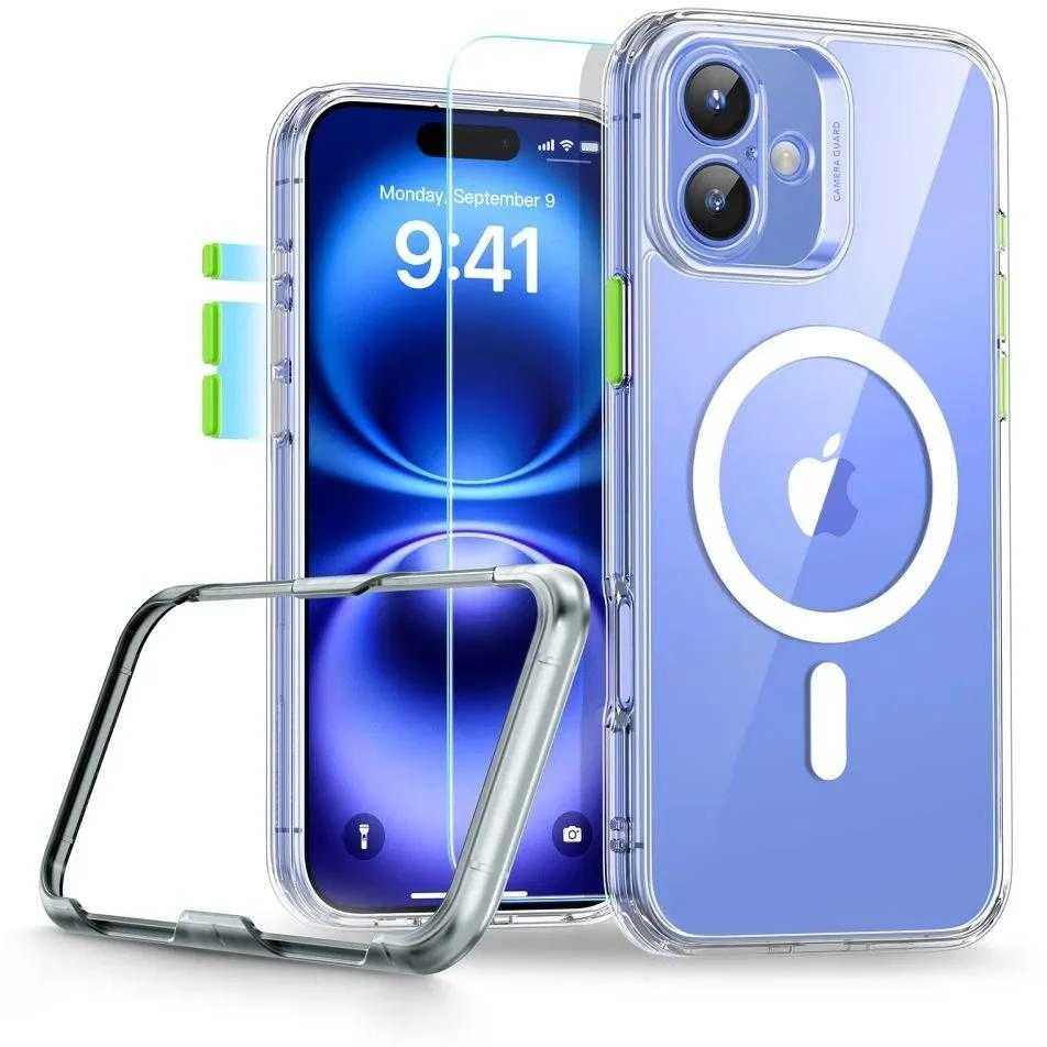 ESR Classic Pro Set Halolock MagSafe iPhone 16 dėklas – skaidrus