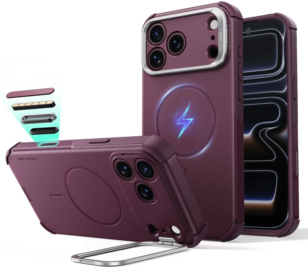 Dėklas ESR Cyber ​​Tough Kickstand MagSafe case for iPhone 18 Pro Max / 17 Pro Max - dark cherry
