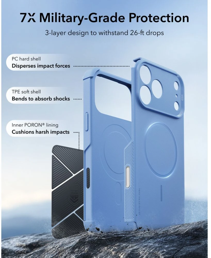 Dėklas ESR Cyber ​​Tough MagSafe Case for iPhone 18 Pro Max / 17 Pro Max - Light Mėlyna