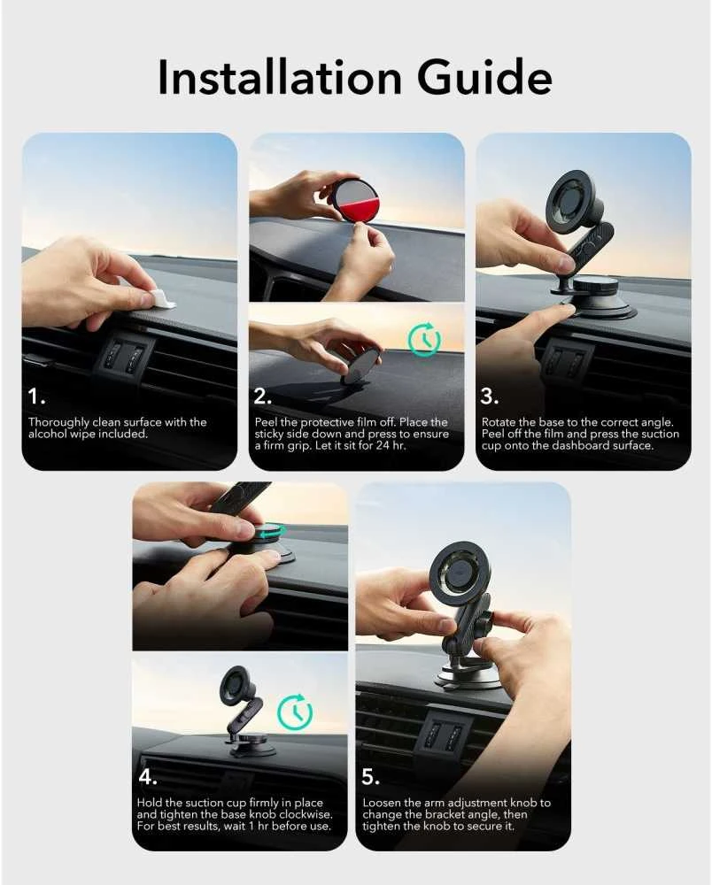 ESR OmniLock Magnetic MagSafe Dashboard car mount juodos spalvos
