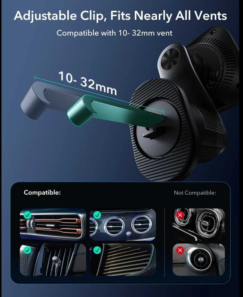 ESR OmniLock Qi2.2 magnetinis MagSafe automobilio laikiklis į oro išleidimo angą - Juodas