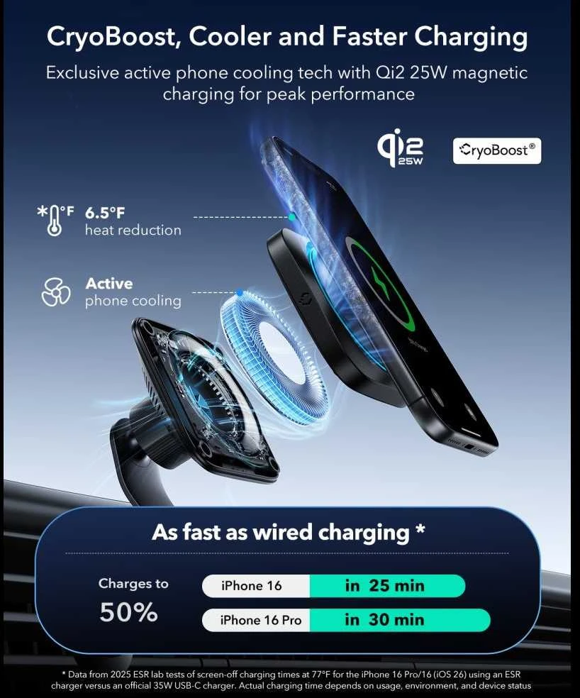 ESR OmniLock Qi2.2 magnetinis MagSafe automobilio laikiklis į oro išleidimo angą - Juodas