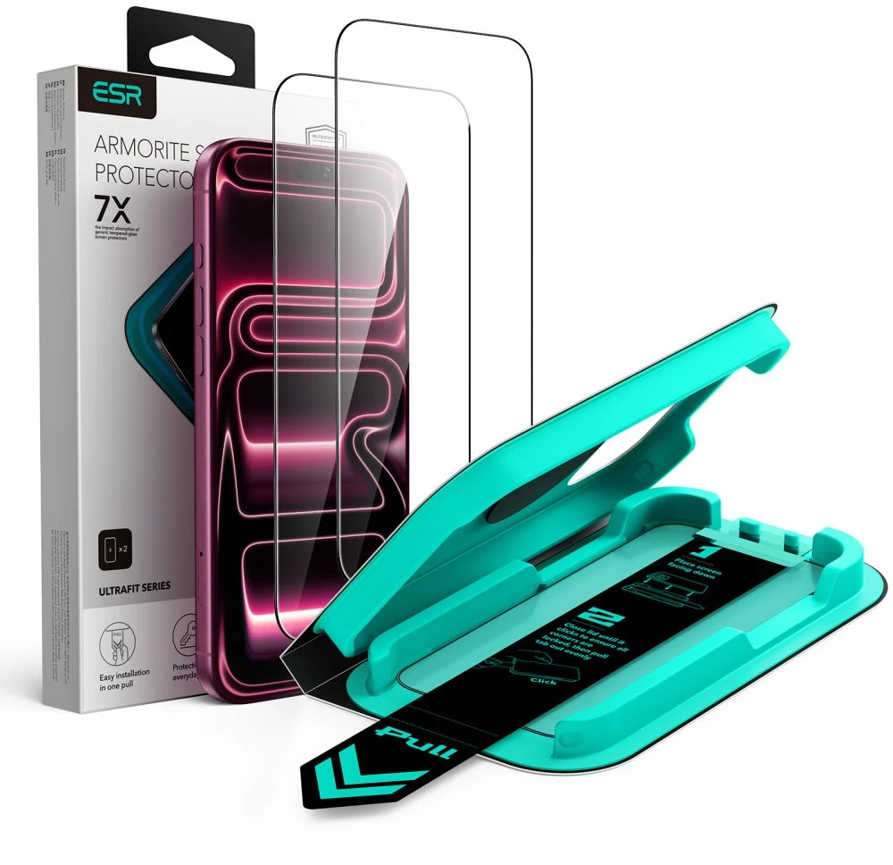 GRŪDINTAS STIKLAS ESR ULTRAFIT ARMORITE TEMPERED GLASS 2-PACK iPhone 17 PRO MAX / 18 PRO MAX Juodas