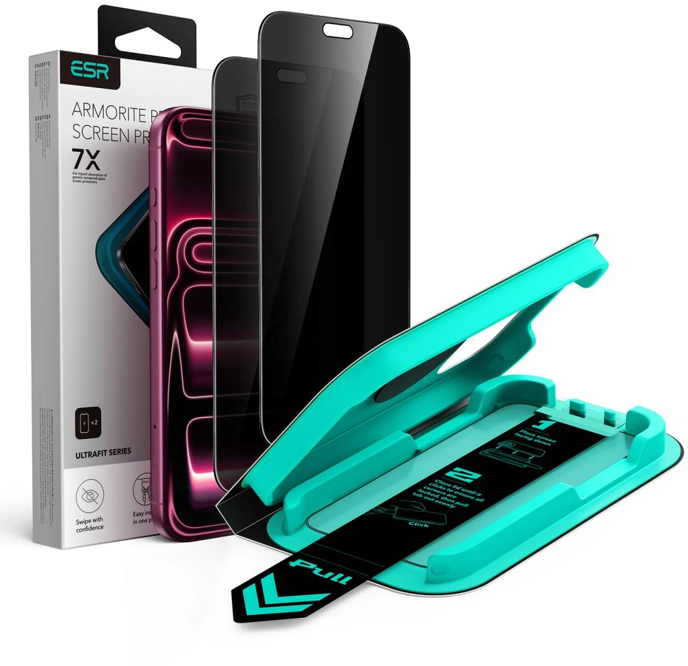 PRIVATUMĄ UŽTIKRINANTIS STIKLAS ESR ULTRAFIT ARMORITE GRŪDINTAS STIKLAS 2-PACK iPhone 18 PRO MAX PRIVACY
