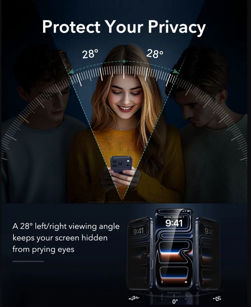 PRIVATUMĄ UŽTIKRINANTIS STIKLAS ESR ULTRAFIT ARMORITE GRŪDINTAS STIKLAS 2-PACK iPhone 18 PRO MAX PRIVACY