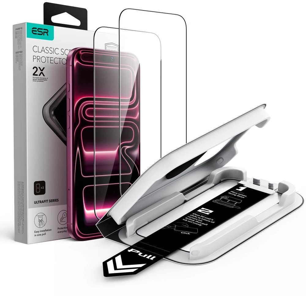 GRŪDINTAS STIKLAS ESR ULTRAFIT Classic TEMPERED GLASS 2-PACK iPhone 17 PRO / 18 PRO Juodos spalvos