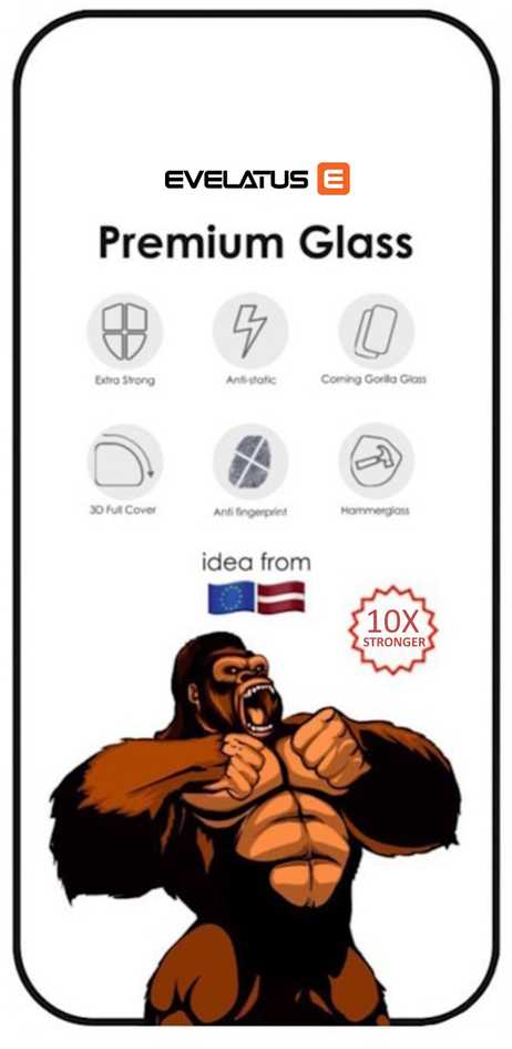 Evelatus 3D Pilns Pārklājums Stikls iPhone 15 Corning Gorilla Stikls 10X Izturīgāks Antistatiskais Melnais Rāmjis