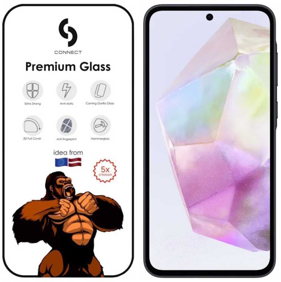 Evelatus Galaxy A55 3D Gorilla Stikla Ekrāna Aizsargs Pilna Pārklājuma Pretstatiskā