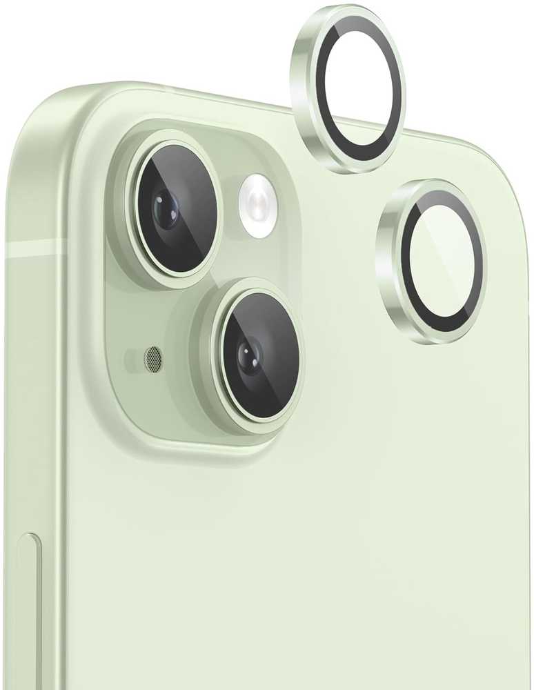 Evelatus iPhone 15 / 15 Plus Kameras Objektīva Aizsargs Armor Žalias Metāla Rāmī