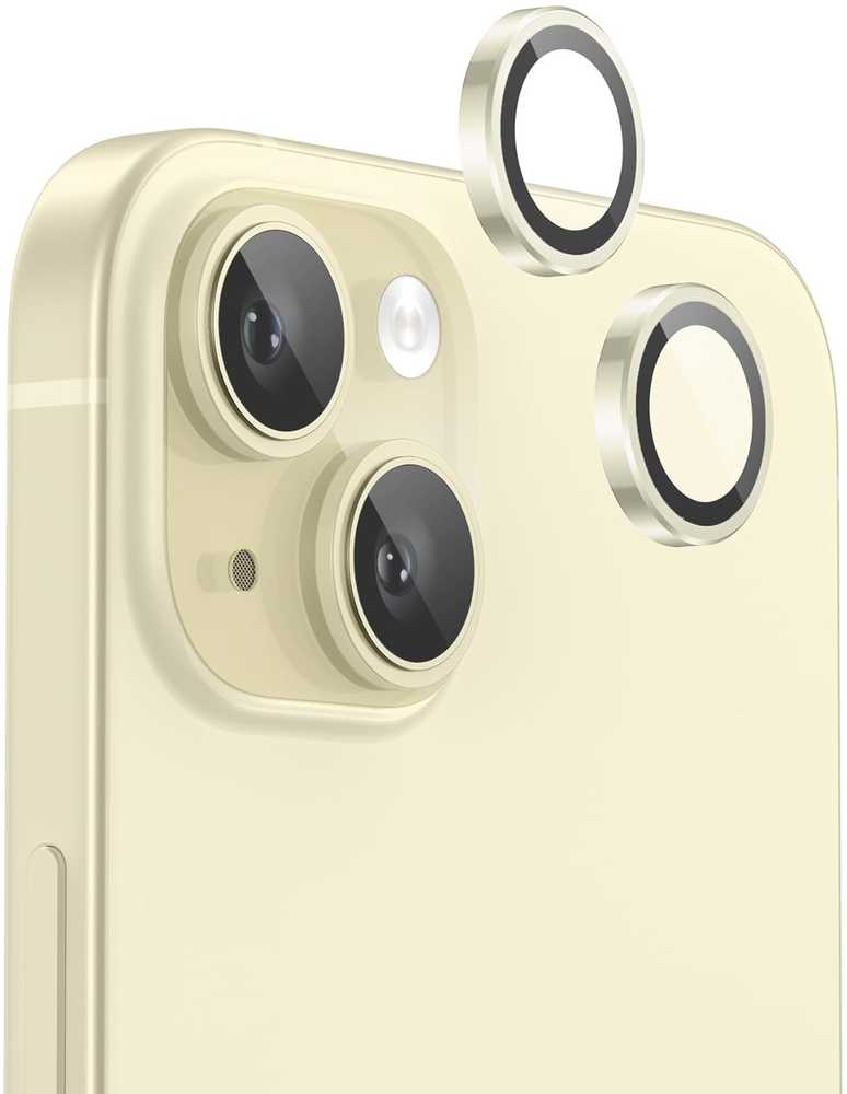 Evelatus iPhone 15 / 15 Plus Kameras Objektīvu Aizsargs Armor Dzeltenā Metāla Rāmī
