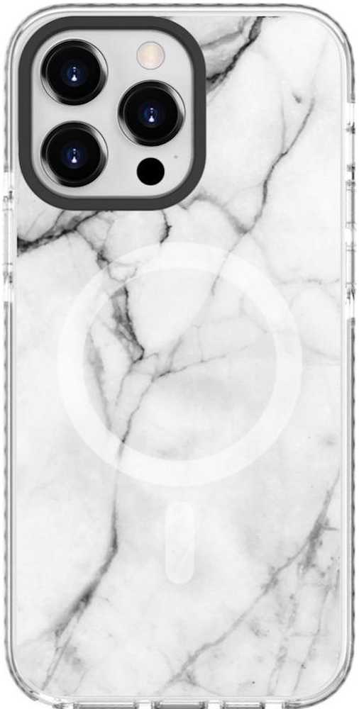 Dėklas Evelatus iPhone 15 Pro Max PC+TPU ar MagSafe pielāgotu marmora baltu druku