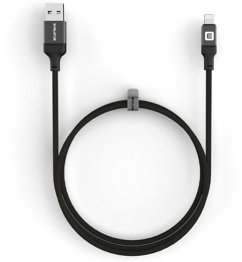 Evelatus MFI Sertificēts USB-A uz Lightning Kabelis 1.2M 3.2A Alumīnija Pīšana Melns