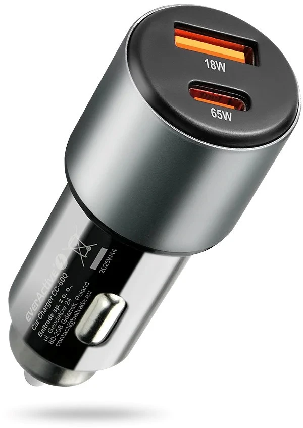 Automobilinis įkroviklis everActive CC-60Q USB QC3.0 + USB-C PD 83W