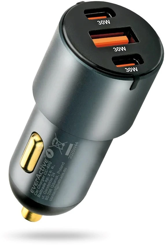 Automobilinis įkroviklis everActive CC-40Q USB QC3.0 + 2x USB-C PD 60W