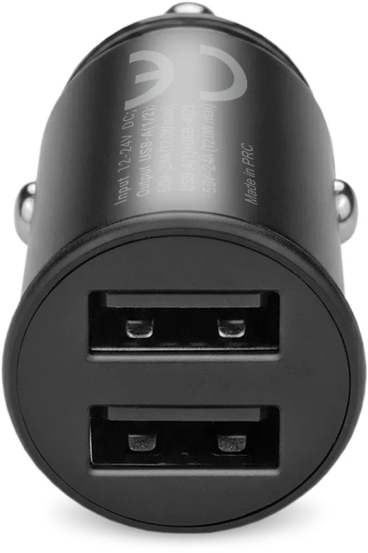 Automobilinis įkroviklis - everActive CC-25 12W Dviejų USB-A Prievadų Su USB-C Kabeliu LED, Juoda