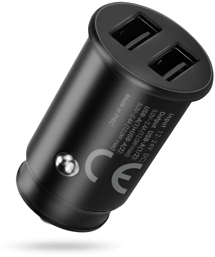 Automobilinis įkroviklis - everActive CC-25 12W Dviejų USB-A Prievadų Su USB-C Kabeliu LED, Juoda