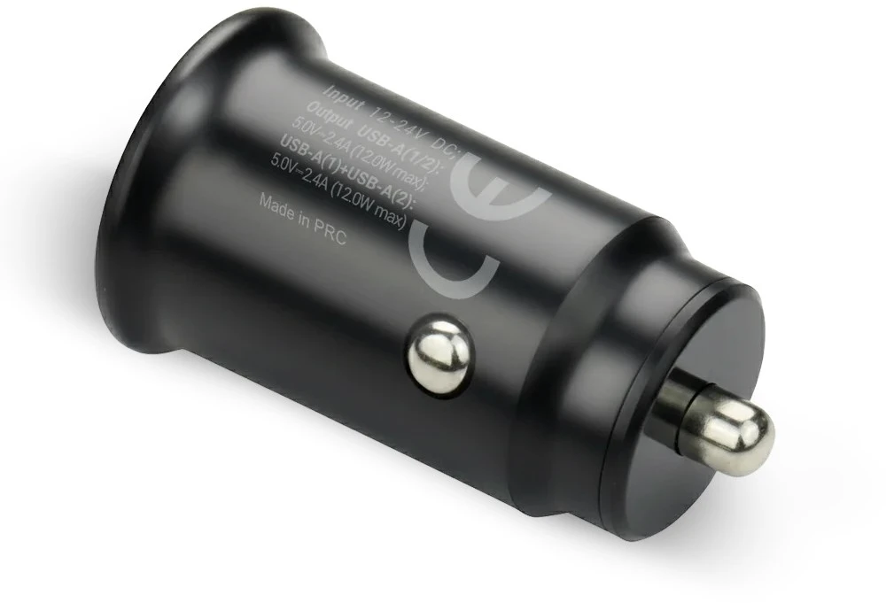 Automobilinis įkroviklis - everActive CC-25 12W Dviejų USB-A Prievadų Su USB-C Kabeliu LED, Juoda