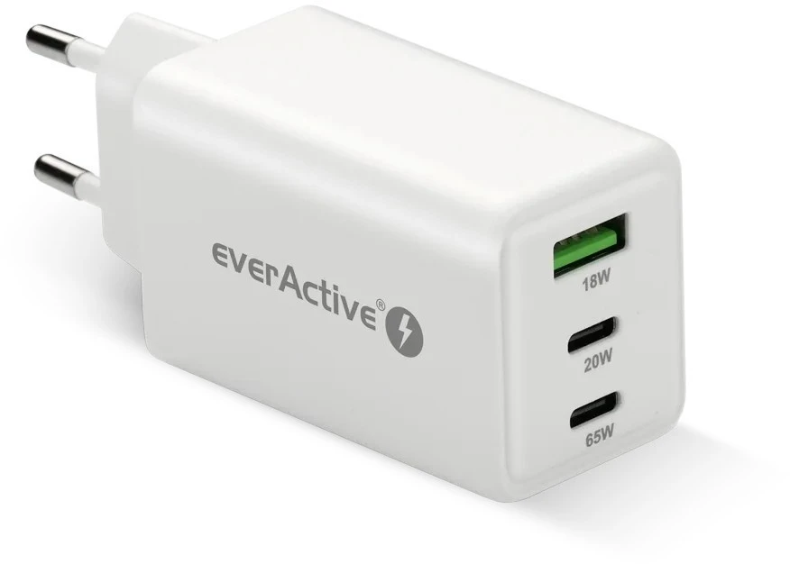 „everactive“ įkroviklis GaN 1 x USB, 2 x USB-C greito įkrovimo 4+ 65 W baltas