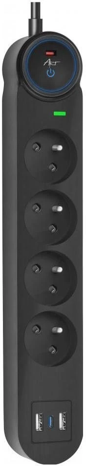 Extension cord 4 sockets + 2 x USB A + USB C Art FU815 3 m juodas
