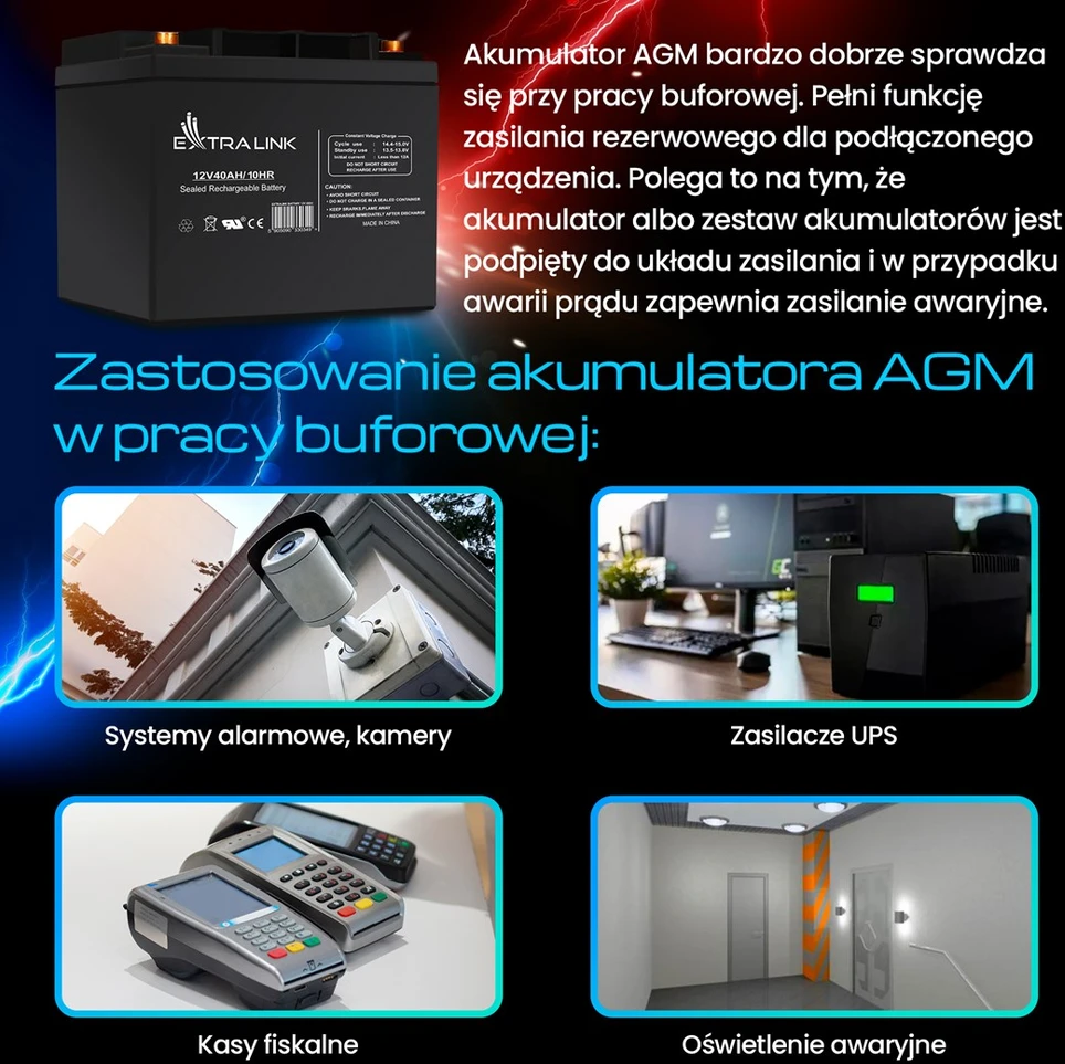 Extralink akumuliatorius Baterija ACCUMULATOR 12V 40AH – Batterie – 40.000 mAh Rūgštinis akumuliatorius (VRLA) 13,5 V 12 Ah