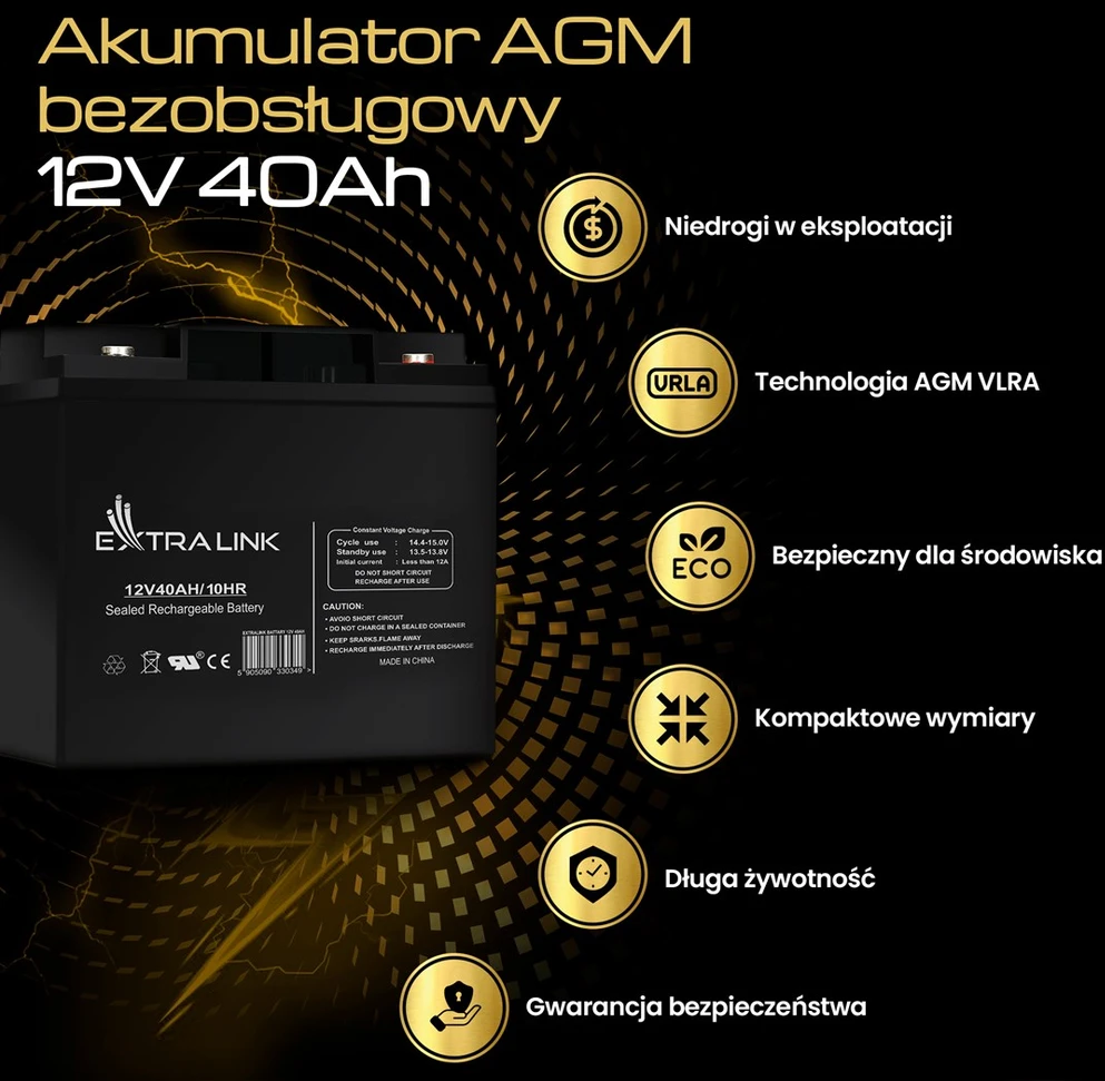 Extralink akumuliatorius Baterija ACCUMULATOR 12V 40AH – Batterie – 40.000 mAh Rūgštinis akumuliatorius (VRLA) 13,5 V 12 Ah