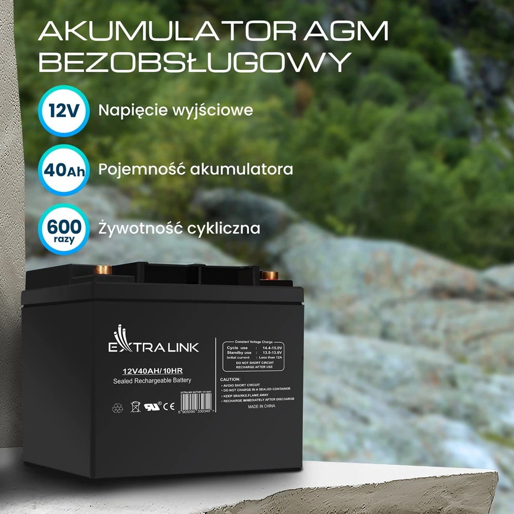 Extralink akumuliatorius Baterija ACCUMULATOR 12V 40AH – Batterie – 40.000 mAh Rūgštinis akumuliatorius (VRLA) 13,5 V 12 Ah