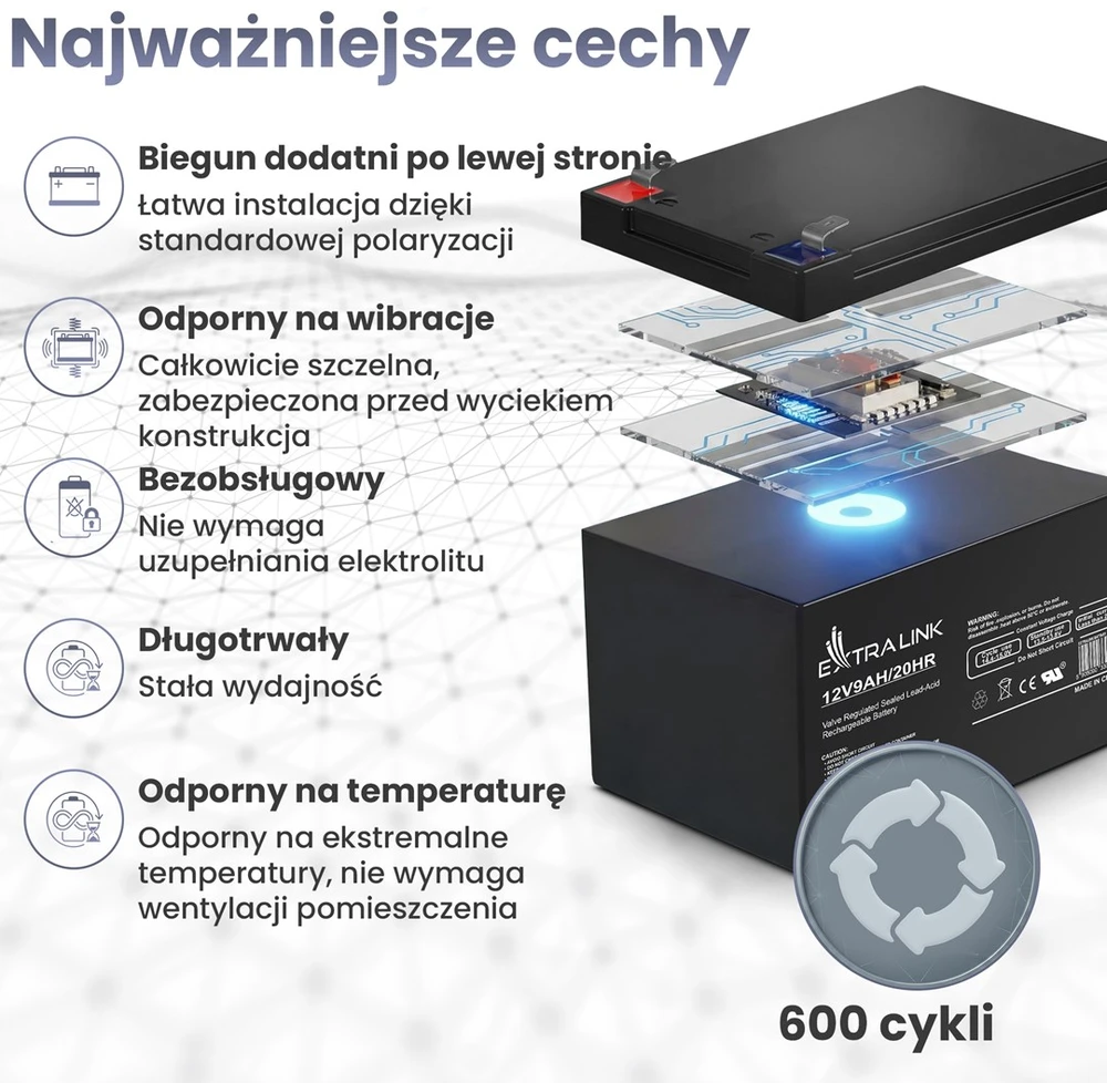 EXTRALINK akumuliatoriaus akumuliatorius AGM 12V 9AH