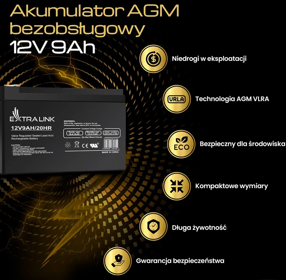 EXTRALINK akumuliatoriaus akumuliatorius AGM 12V 9AH