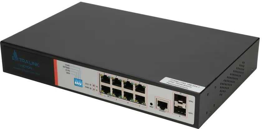 Šakotuvas Valdomas PoE jungiklis Extralink Victor, 8x Gigabit PoE/PoE+, 2x SFP, 150W