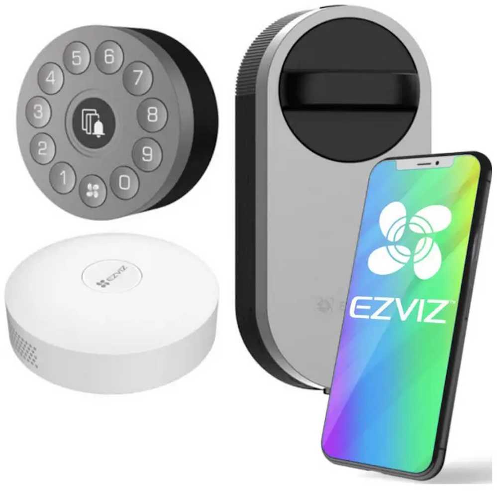 Ezviz DL01S 3in1 komplekts Viedā slēdzene iekštelpas + ārpus telpas + durvju zvans ar Gatewayy Sudraba