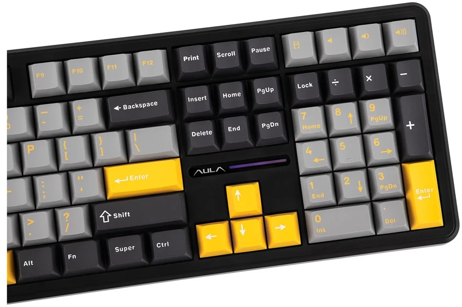 F108 Gray+Oranžinis+Deep Gray Gasket Klaviatūra with Volcano RGB Switches – AULA