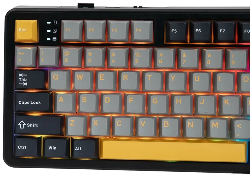 F108 Gray+Oranžinis+Deep Gray Gasket Klaviatūra with Volcano RGB Switches – AULA